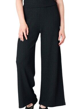 Black Tape Textured Wide Leg Pants Women Large Black High Rise